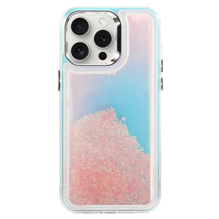 For iPhone 15 Pro Cell Phone Cover Flowing Beads PC+TPU Back Case White
