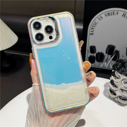 For iPhone 13 Pro Cell Phone Cover Flowing Beads PC+TPU Back Case
