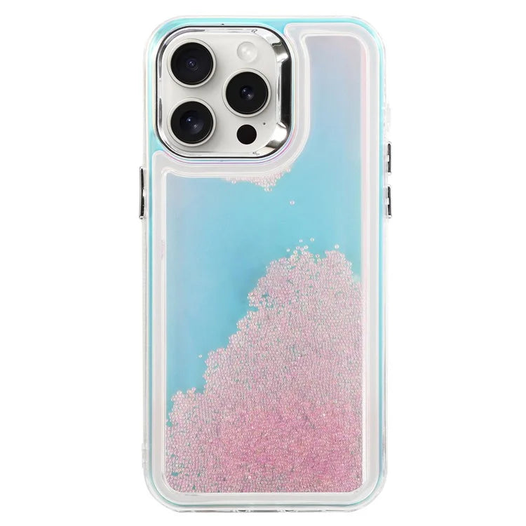 For iPhone 13 Pro Cell Phone Cover Flowing Beads PC+TPU Back Case White