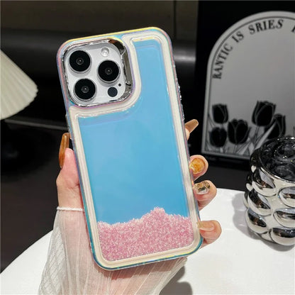 For iPhone 13 Pro Cell Phone Cover Flowing Beads PC+TPU Back Case White