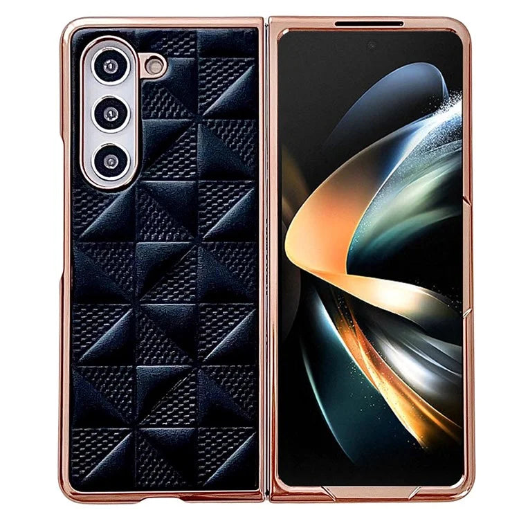 For Samsung Galaxy Z Fold6 5G Case Grid Pattern PU Leather+PC Electroplating Phone Cover