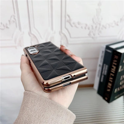For Samsung Galaxy Z Fold6 5G Case Grid Pattern PU Leather+PC Electroplating Phone Cover