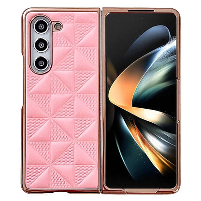 For Samsung Galaxy Z Fold6 5G Case Grid Pattern PU Leather+PC Electroplating Phone Cover