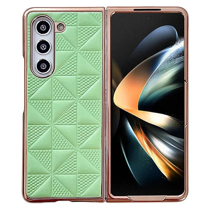 For Samsung Galaxy Z Fold6 5G Case Grid Pattern PU Leather+PC Electroplating Phone Cover