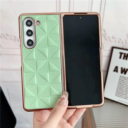 For Samsung Galaxy Z Fold6 5G Case Grid Pattern PU Leather+PC Electroplating Phone Cover