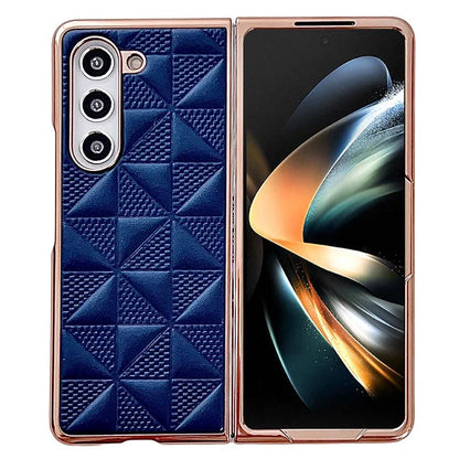 For Samsung Galaxy Z Fold6 5G Case Grid Pattern PU Leather+PC Electroplating Phone Cover