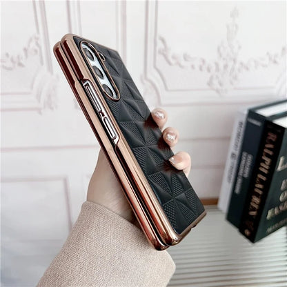 For Samsung Galaxy Z Fold6 5G Case Grid Pattern PU Leather+PC Electroplating Phone Cover