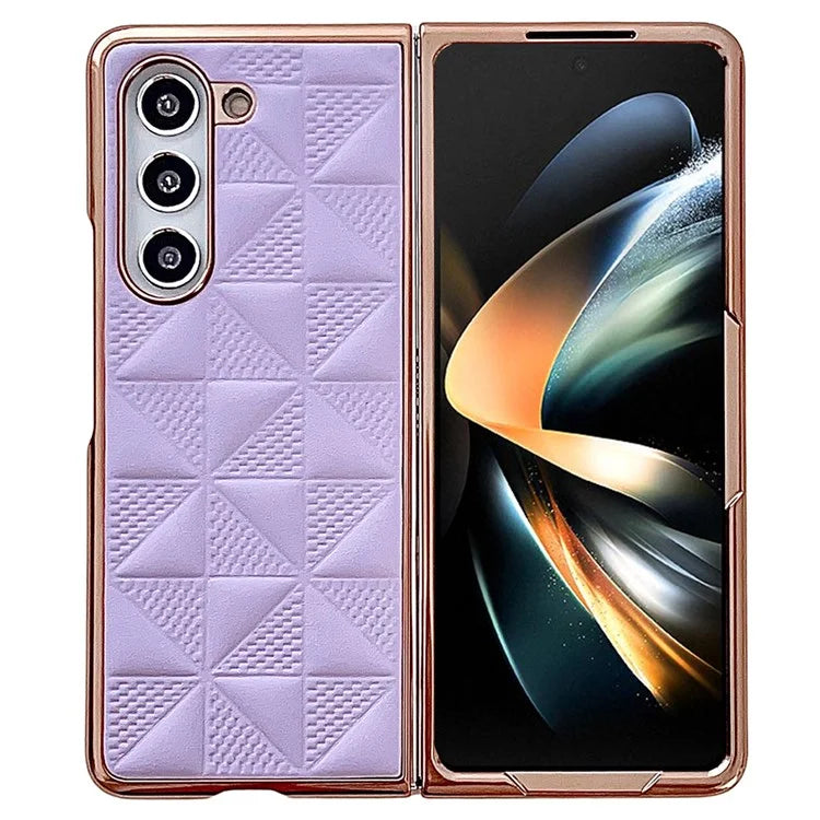 For Samsung Galaxy Z Fold6 5G Case Grid Pattern PU Leather+PC Electroplating Phone Cover