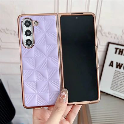 For Samsung Galaxy Z Fold6 5G Case Grid Pattern PU Leather+PC Electroplating Phone Cover
