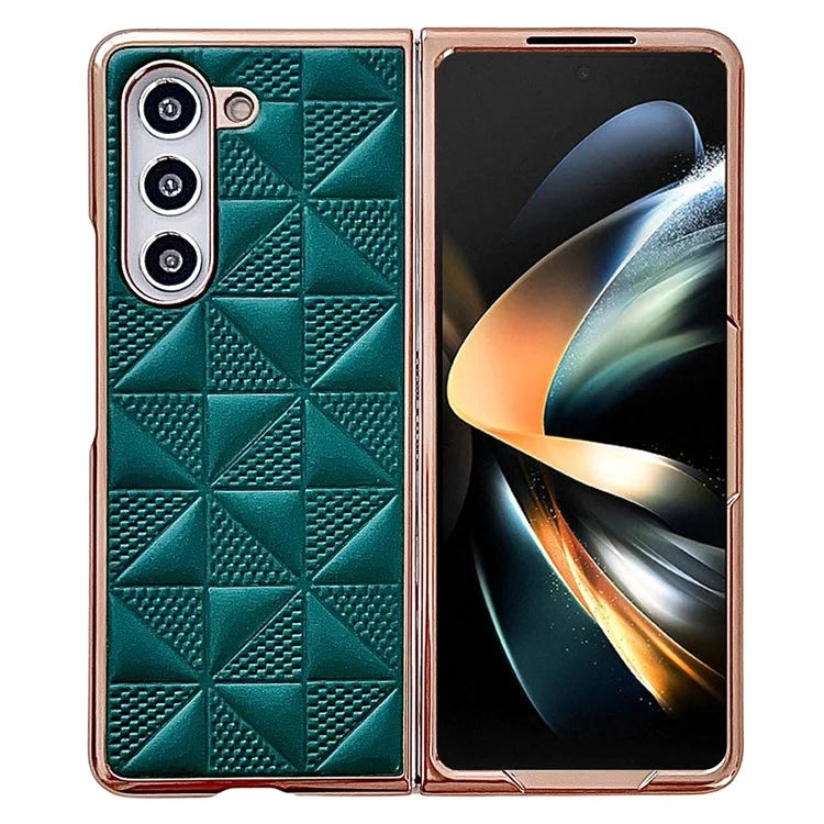 For Samsung Galaxy Z Fold6 5G Case Grid Pattern PU Leather+PC Electroplating Phone Cover