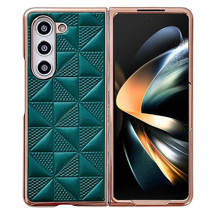 For Samsung Galaxy Z Fold6 5G Case Grid Pattern PU Leather+PC Electroplating Phone Cover