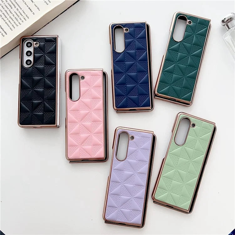 For Samsung Galaxy Z Fold6 5G Case Grid Pattern PU Leather+PC Electroplating Phone Cover