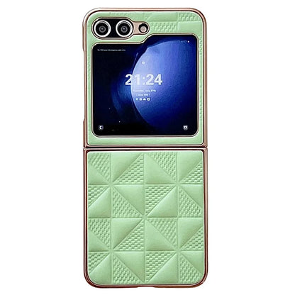 For Samsung Galaxy Z Flip6 5G Case Electroplating Frame Leather + PC Grid Texture Phone Cover