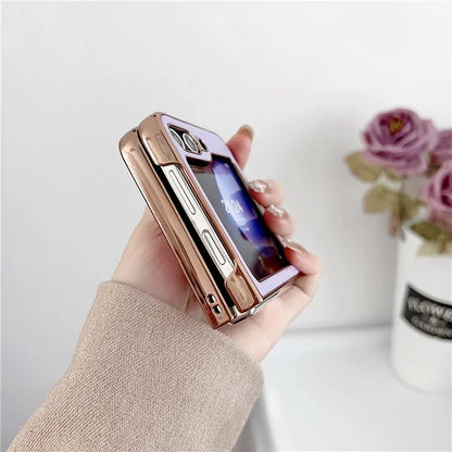 For Samsung Galaxy Z Flip6 5G Case Electroplating Frame Leather + PC Grid Texture Phone Cover