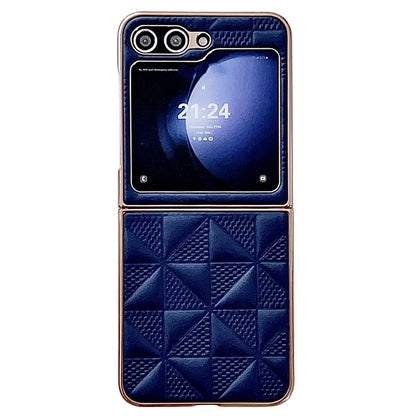 For Samsung Galaxy Z Flip6 5G Case Electroplating Frame Leather + PC Grid Texture Phone Cover