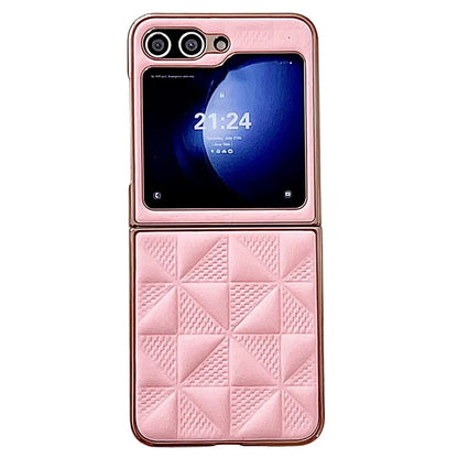 For Samsung Galaxy Z Flip6 5G Case Electroplating Frame Leather + PC Grid Texture Phone Cover