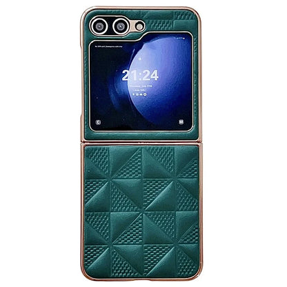 For Samsung Galaxy Z Flip6 5G Case Electroplating Frame Leather + PC Grid Texture Phone Cover