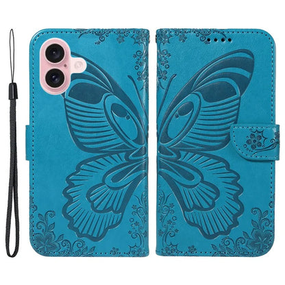 For iPhone 16 Case Butterfly Imprint Leather Folio Flip Cover