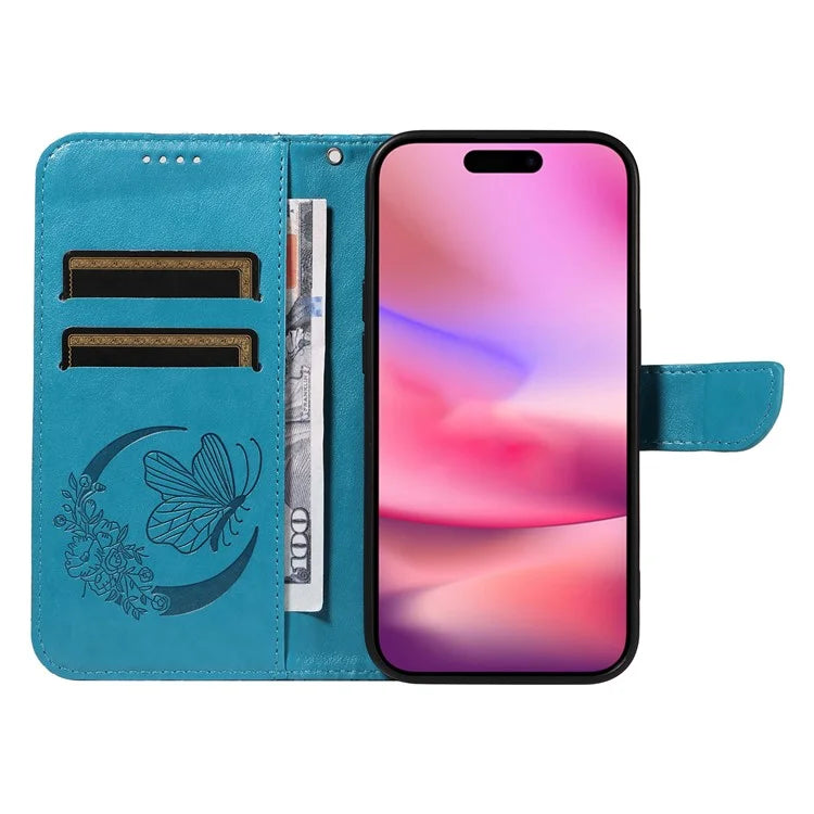 For iPhone 16 Case Butterfly Imprint Leather Folio Flip Cover