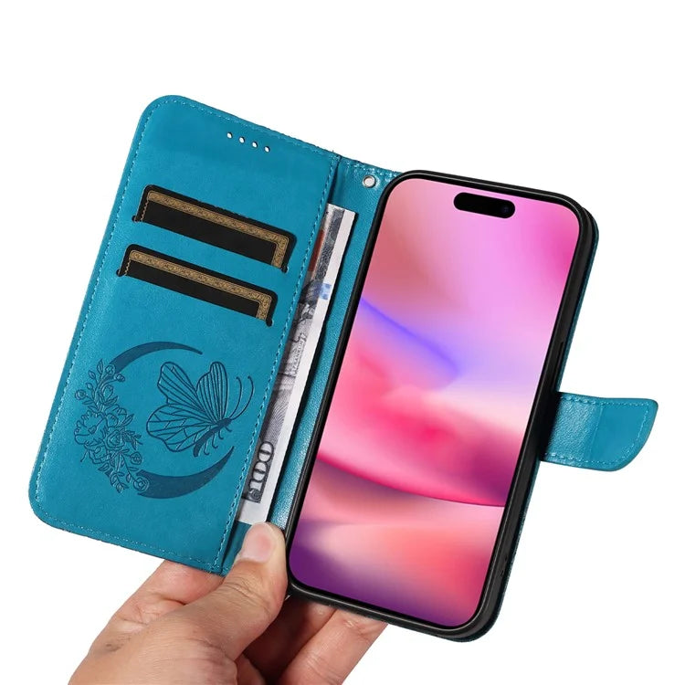 For iPhone 16 Case Butterfly Imprint Leather Folio Flip Cover