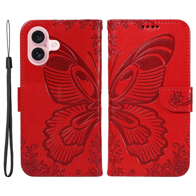 For iPhone 16 Case Butterfly Imprint Leather Folio Flip Cover