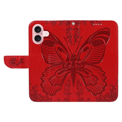 For iPhone 16 Case Butterfly Imprint Leather Folio Flip Cover
