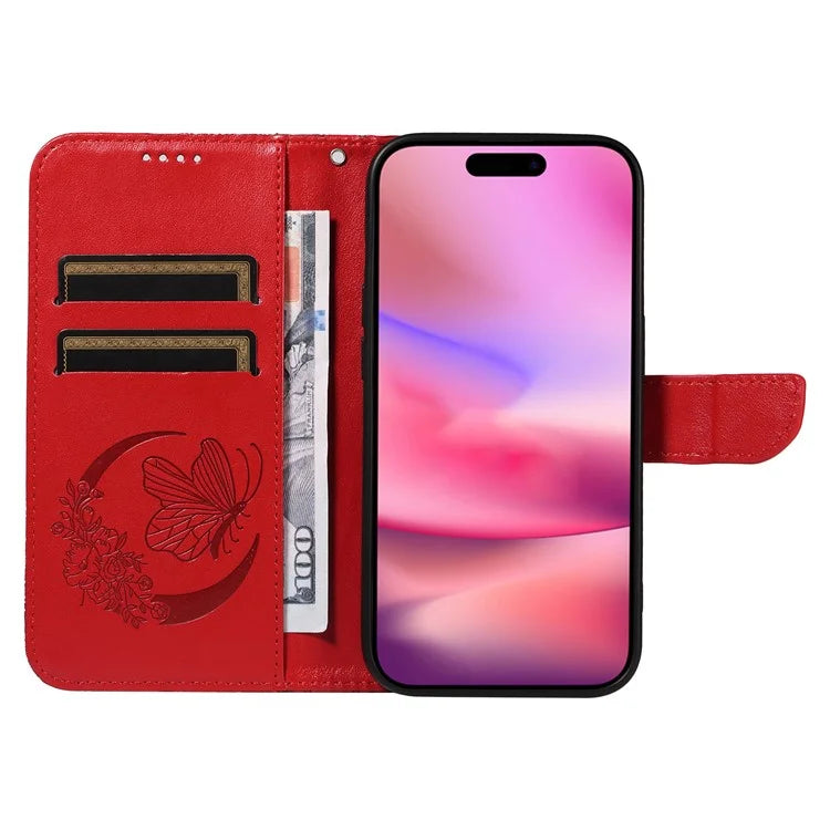 For iPhone 16 Case Butterfly Imprint Leather Folio Flip Cover