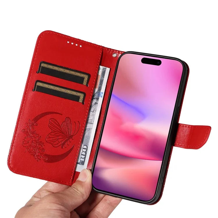 For iPhone 16 Case Butterfly Imprint Leather Folio Flip Cover