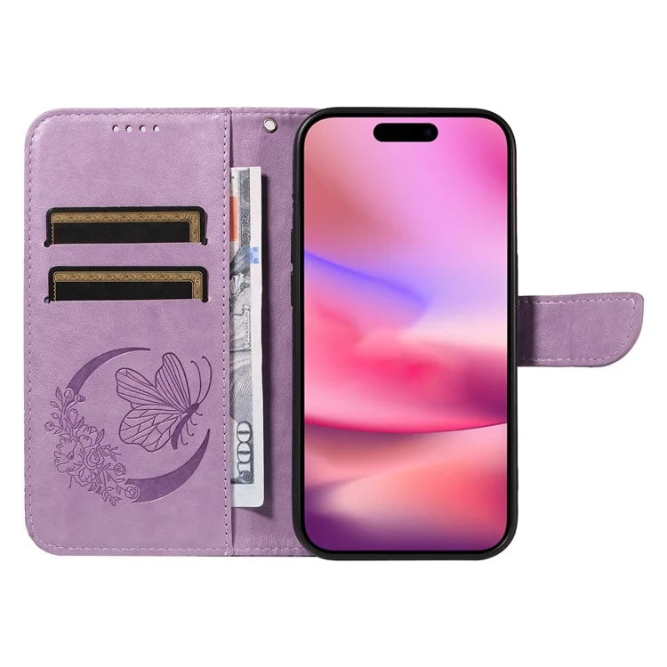 For iPhone 16 Case Butterfly Imprint Leather Folio Flip Cover