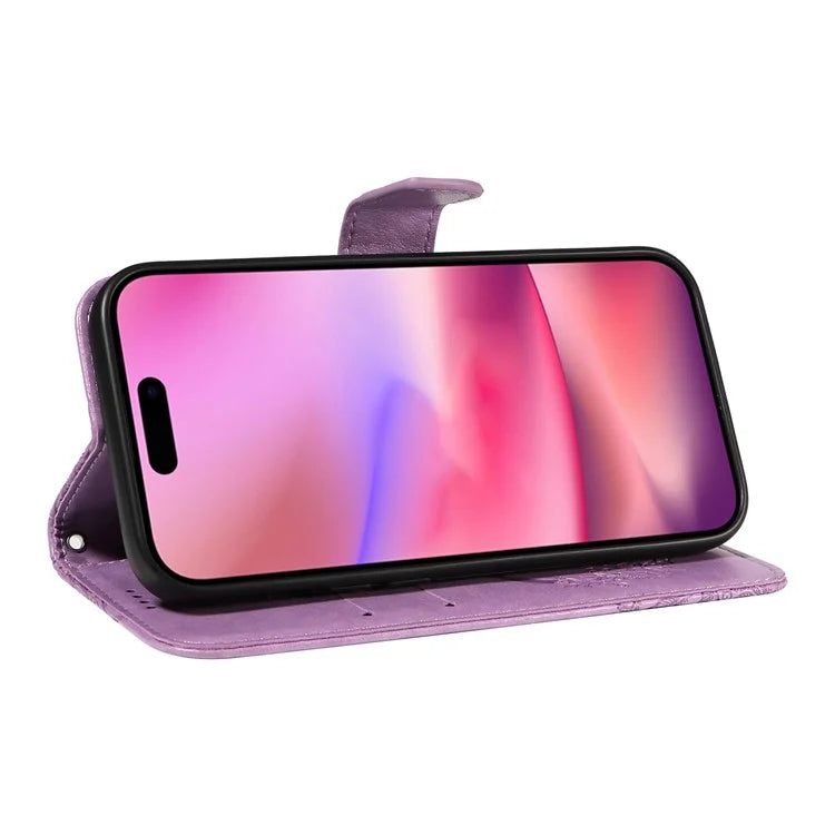 For iPhone 16 Case Butterfly Imprint Leather Folio Flip Cover
