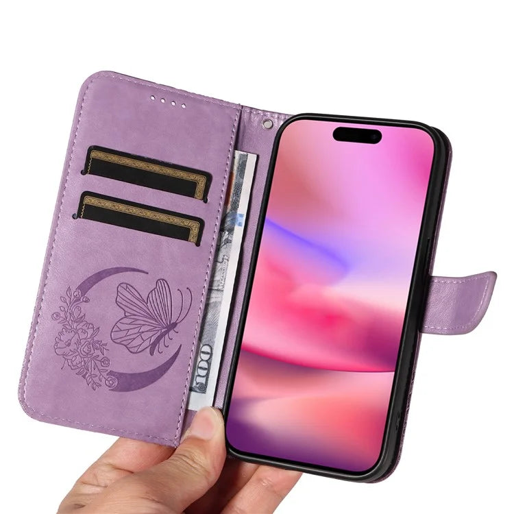 For iPhone 16 Case Butterfly Imprint Leather Folio Flip Cover