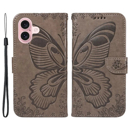 For iPhone 16 Case Butterfly Imprint Leather Folio Flip Cover