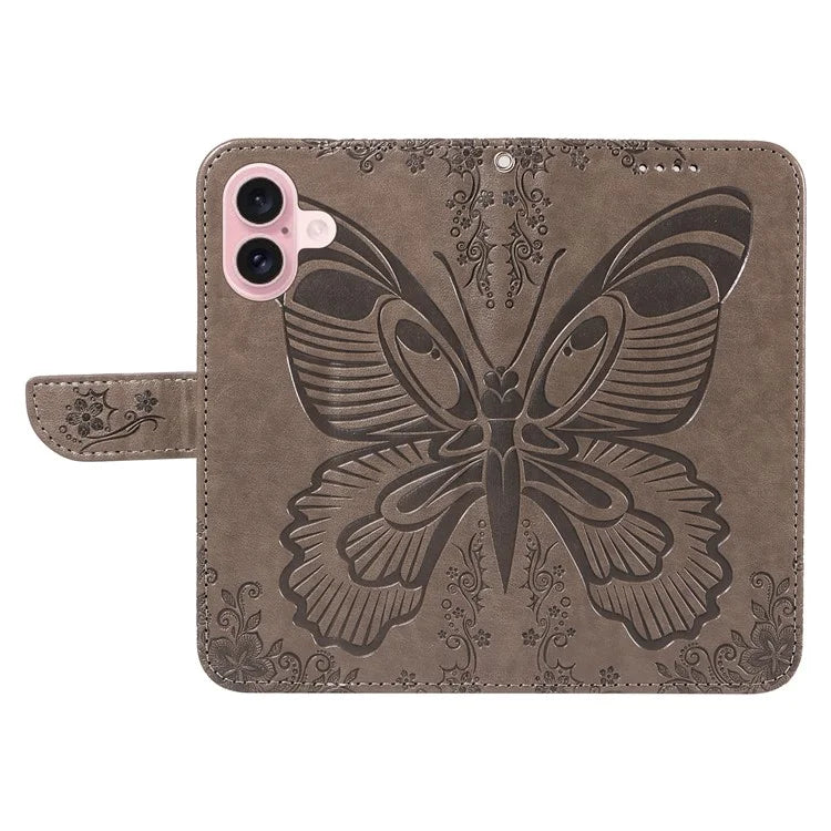 For iPhone 16 Case Butterfly Imprint Leather Folio Flip Cover