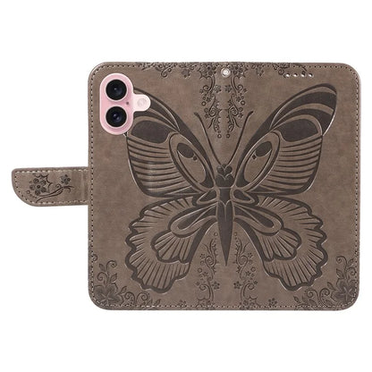For iPhone 16 Case Butterfly Imprint Leather Folio Flip Cover