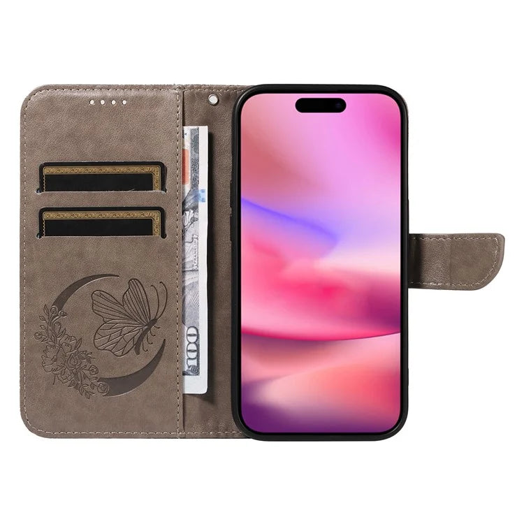 For iPhone 16 Case Butterfly Imprint Leather Folio Flip Cover