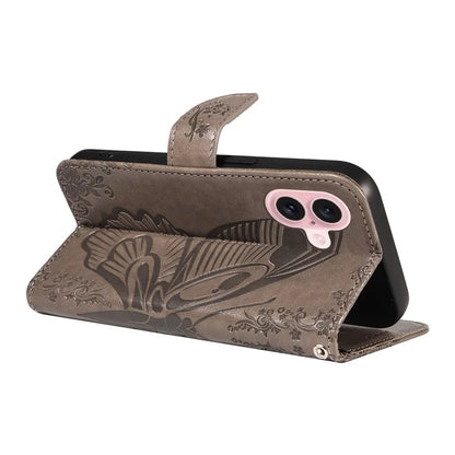 For iPhone 16 Case Butterfly Imprint Leather Folio Flip Cover