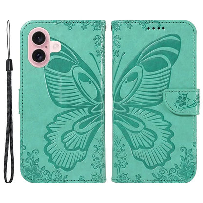 For iPhone 16 Case Butterfly Imprint Leather Folio Flip Cover
