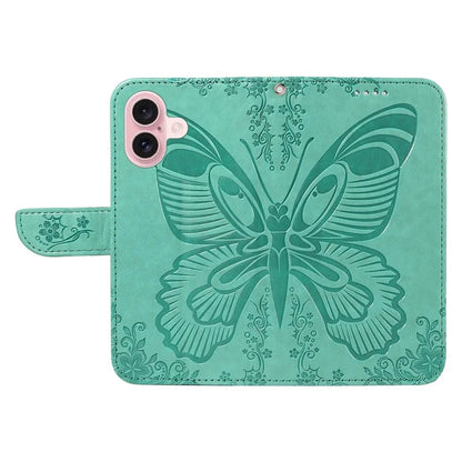 For iPhone 16 Case Butterfly Imprint Leather Folio Flip Cover