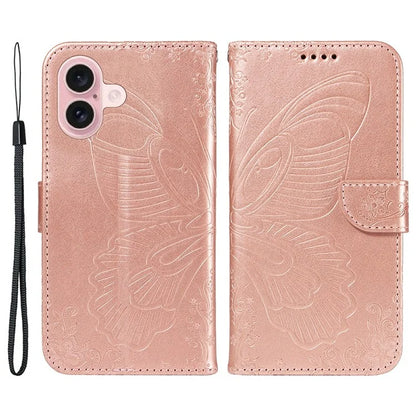 For iPhone 16 Case Butterfly Imprint Leather Folio Flip Cover