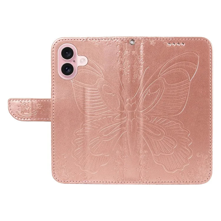 For iPhone 16 Case Butterfly Imprint Leather Folio Flip Cover