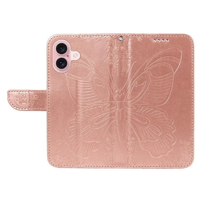 For iPhone 16 Case Butterfly Imprint Leather Folio Flip Cover