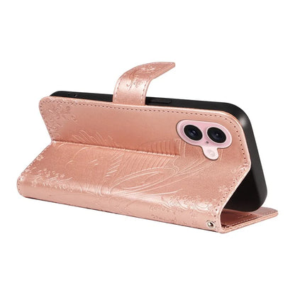 For iPhone 16 Case Butterfly Imprint Leather Folio Flip Cover