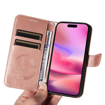 For iPhone 16 Case Butterfly Imprint Leather Folio Flip Cover