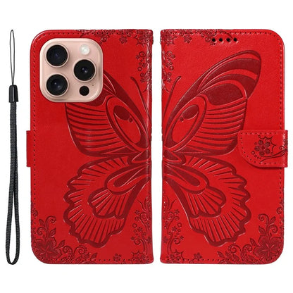 For iPhone 16 Pro Case Butterfly Imprinted Leather Wallet Phone Folio Cover