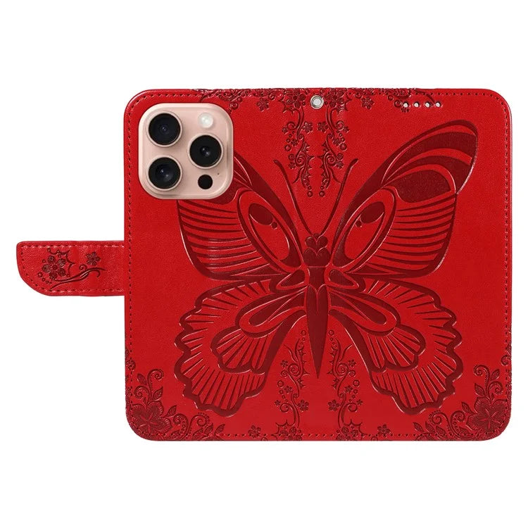 For iPhone 16 Pro Case Butterfly Imprinted Leather Wallet Phone Folio Cover