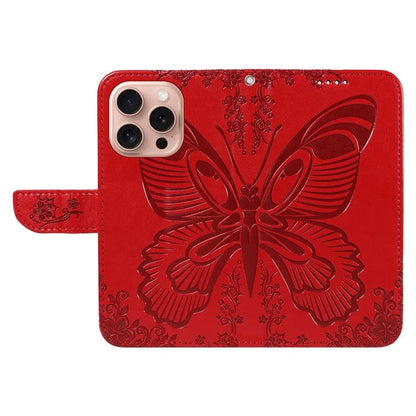 For iPhone 16 Pro Case Butterfly Imprinted Leather Wallet Phone Folio Cover