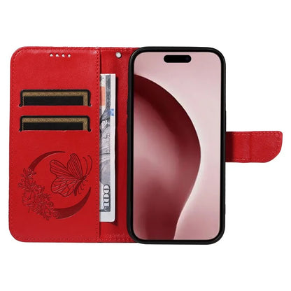 For iPhone 16 Pro Case Butterfly Imprinted Leather Wallet Phone Folio Cover