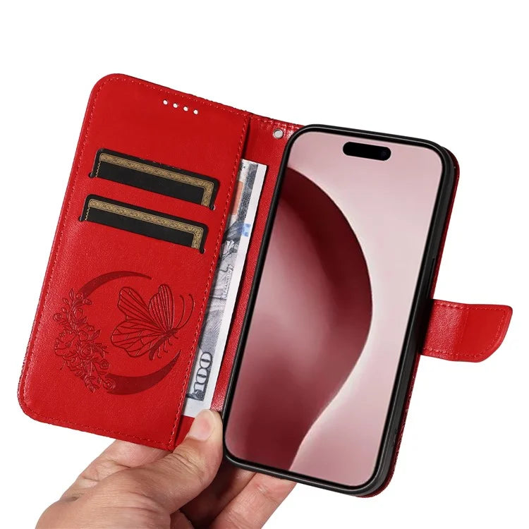 For iPhone 16 Pro Case Butterfly Imprinted Leather Wallet Phone Folio Cover