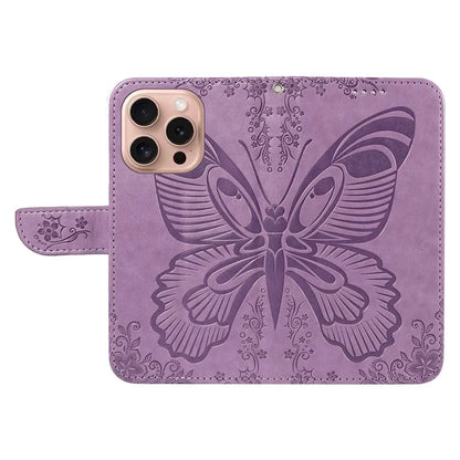 For iPhone 16 Pro Case Butterfly Imprinted Leather Wallet Phone Folio Cover
