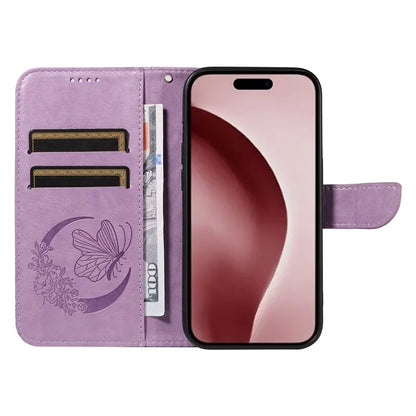For iPhone 16 Pro Case Butterfly Imprinted Leather Wallet Phone Folio Cover